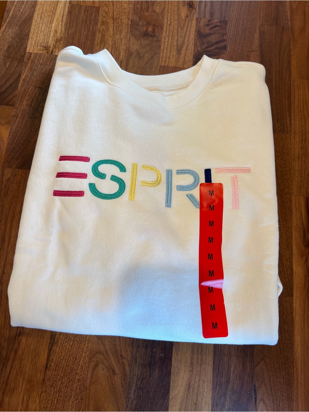 Esprit White Crewneck Sweatshirt with Multicolor Embroidered Logo